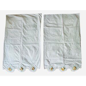 White Pillowcases Crocheted Diamond w/ Gold Rose Trim 30"x20.75" Cotton VTG